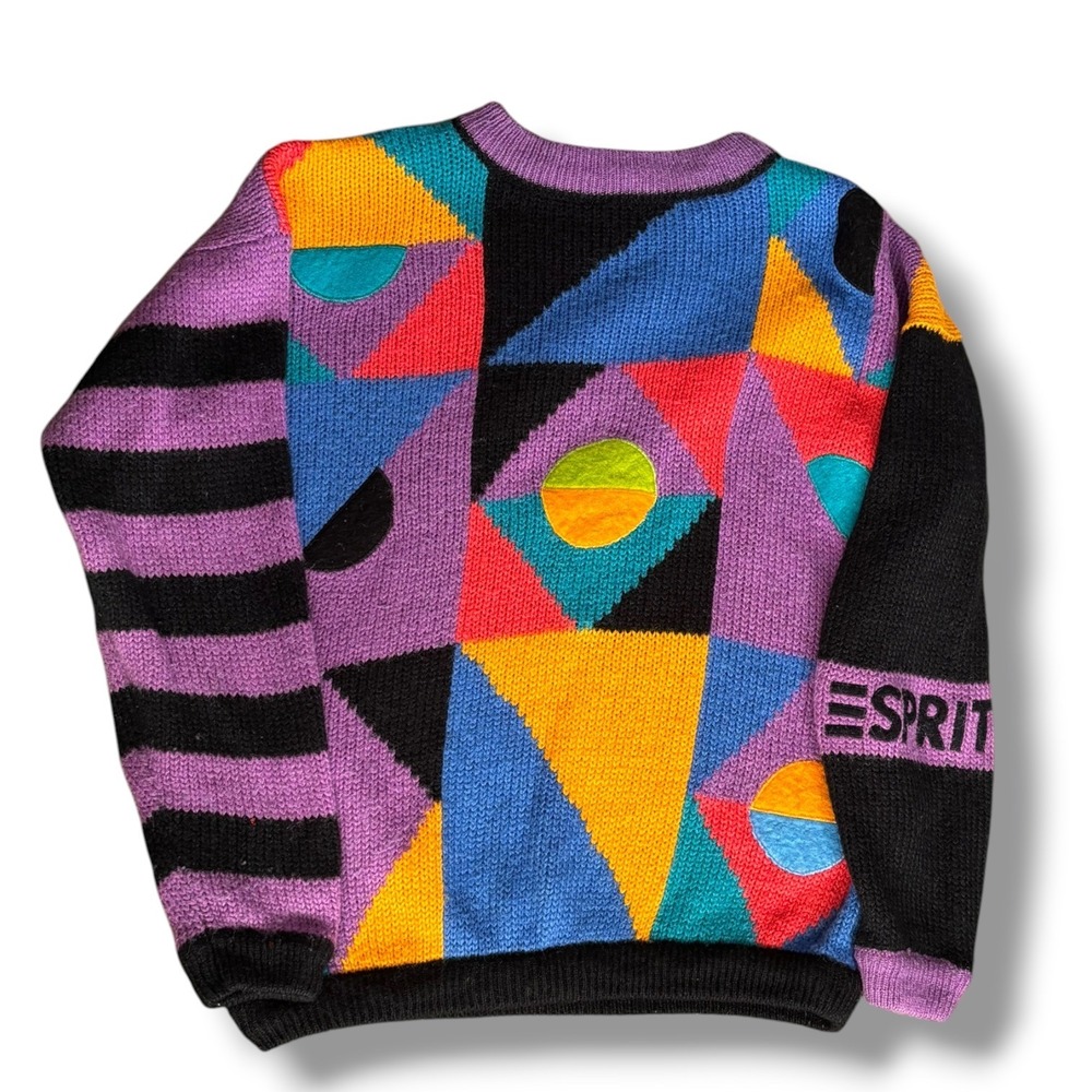 Vintage Esprit 80s Memphis Geometric Colorblock Knit Sweater Pullover Abstract